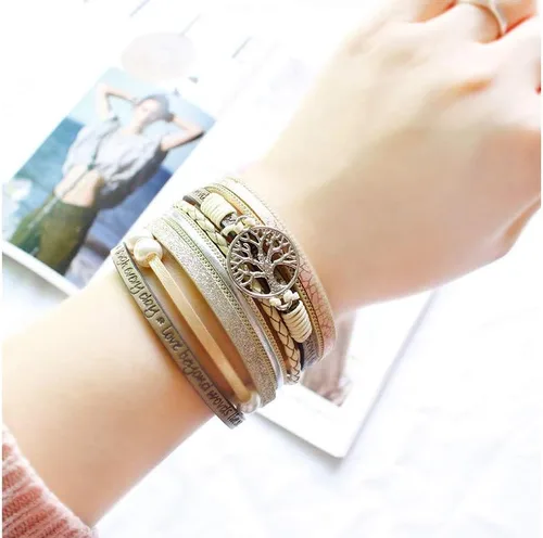 Miniatura 4 de Fesciory - Pulseras de cuero para mujer, cuentas de cristal, diseño de leopardo, estilo bohemio, múltiples niveles
