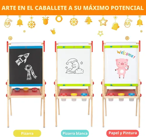 Miniatura 5 de Caballete de madera para niños con rollo de papel y accesorios Hape All-in-One
