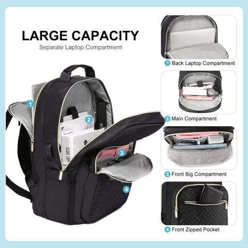 Miniatura 2 de LOVEVOOK Mochila para laptop para mujer, elegante mochila acolchada para viajes de negocios, trabajo, bolsa para computadora, con puerto USB