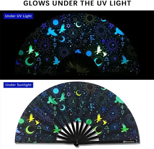 Miniatura 2 de Ventilador plegable grande, ventilador Clack Rave de 13 pulgadas, ventilador de mano para mujeres y hombres con tela de satén de alta calidad, marco