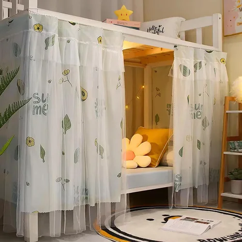 Miniatura 3 de Cortinas de gasa bonitas genéricas para litera con dosel de cama con encaje, 2 paneles, aguacate