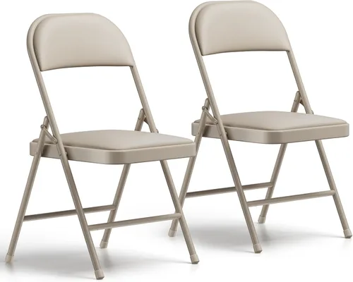 Miniatura 12 de Paquete de 2 sillas plegables, sillas plegables acolchadas de piel sintética para exteriores e interiores, asiento comercial de metal plegable