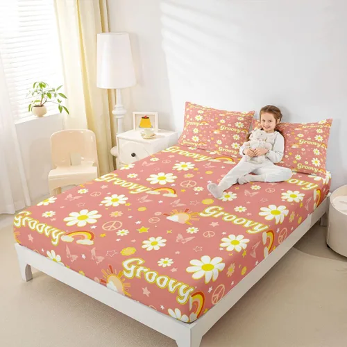 Erosebridal Groovy - Sábana bajera ajustable de flores, tamaño individual, de los años 70S, 80S, 90S, 90S, vintage, floral, para niñas, mujeres,