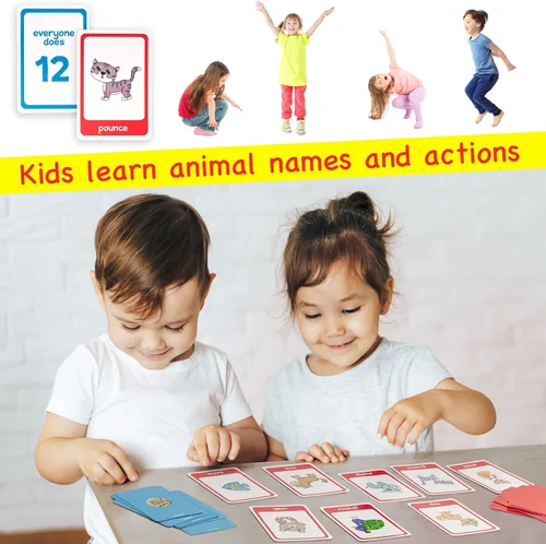 Miniatura 7 de Tarjetas de movimiento de animales - Juegos activos para niños pequeños y niños, juego a presión, juego y pesca con tarjetas de animales, tarjetas