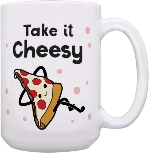 Miniatura 8 de Taza divertida con temática de pizza, taza de café de cerámica con asa de 11 onzas, color blanco