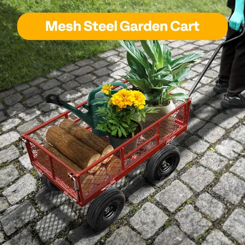 Miniatura 2 de VIVOHOME - Carrito de jardín plegable de malla de acero, capacidad de 1100 libras, altamente resistente, con lados extraíbles y ruedas de 10