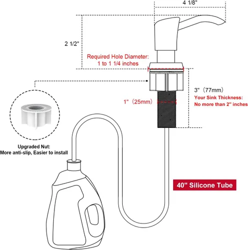 Miniatura 3 de GAGALIFE Dispensador de jabón empotrado en mostrador (níquel cepillado) para fregadero de cocina y kit de tubo de extensión, actualización
