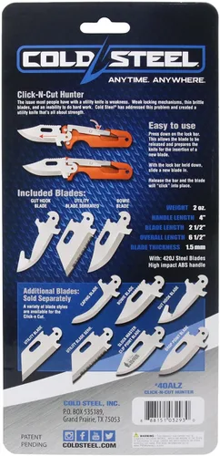 Miniatura 7 de COLD STEEL Click N Cut - Hunters Fixed Blade Knife Durable 420J2 Steel Compact Hunting & Hiking Multiple Replaceable Blades Sheath & 3 Blades