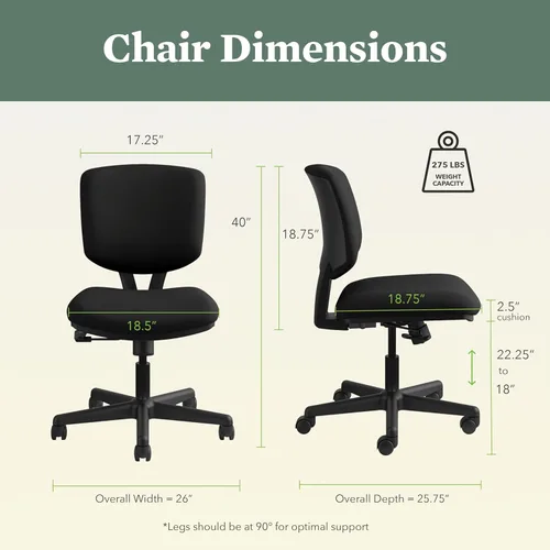 Miniatura 7 de HON Volt - Silla de oficina ergonómica con asiento y respaldo de tela, escritorio sin brazos y silla de computadora con inclinación central