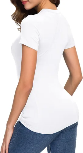 Miniatura 6 de Camiseta entallada de mujer con cuello redondo y manga corta, prenda básica elástica y ajustada