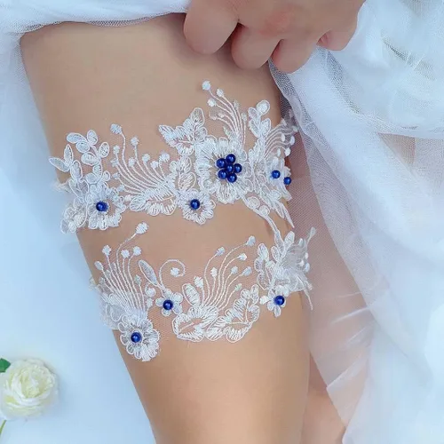 Miniatura 4 de Conjunto de ligas de boda de perlas de encaje nupcial elástico para muslo, accesorios para novia dama de honor (2 unidades)