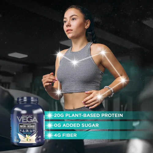 Miniatura 3 de Vega Sport proteína en polvo vegana + recuperación - 30g de proteína a base de plantas por porción, vainilla, 45 porciones, 5g de BCAA, probióticos
