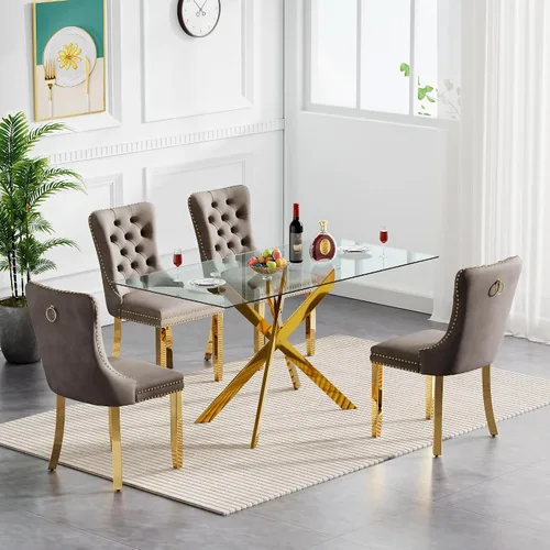 Miniatura 16 de Juego de 4 mesas de comedor de cristal para 4, juego de 4 mesas y sillas de cocina modernas, juego de mesa de comedor de cocina de 5 piezas con mesa