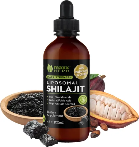 Maxx Herb Pure Himalayan Shilajit - Fórmula liposomal líquida con pimienta negra, bioperina y cacao, refuerzo de energía y apoyo inmunológico, más