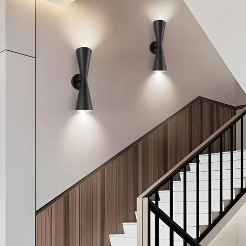 Miniatura 3 de Juego de 2 apliques de pared negros modernos, apliques de pared interiores hacia arriba y hacia abajo, lámpara de pared interior de mediados