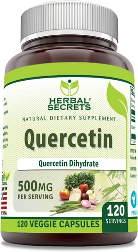 Herbal Secrets Suplemento de quercetina de 500 mg | Sin OMG | Sin gluten | Fabricado en Estados Unidos (1 paquete, 120 unidades)