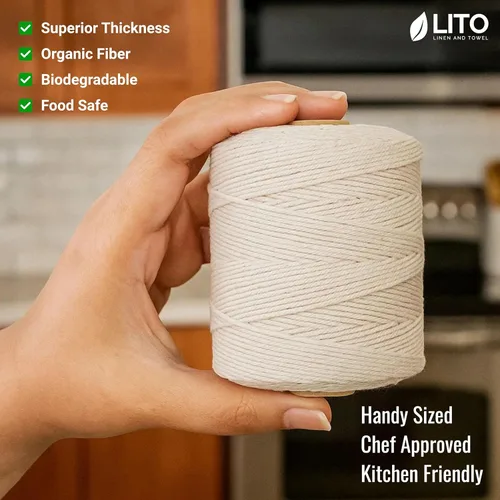 Miniatura 2 de Cordel de carnicero orgánico para cocinar y atar – Cuerda de cocina de algodón natural resistente de 1.2mm de 1000 pies – Cuerda apta