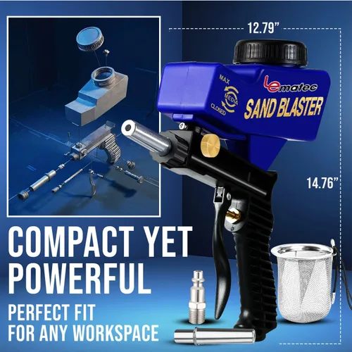 Miniatura 6 de LE LEMATEC Kit de Pistola Arenadora para Compresor de Aire - Arenadora Portátil para Eliminación de Pintura y Óxido, Metal, Madera, Preparación