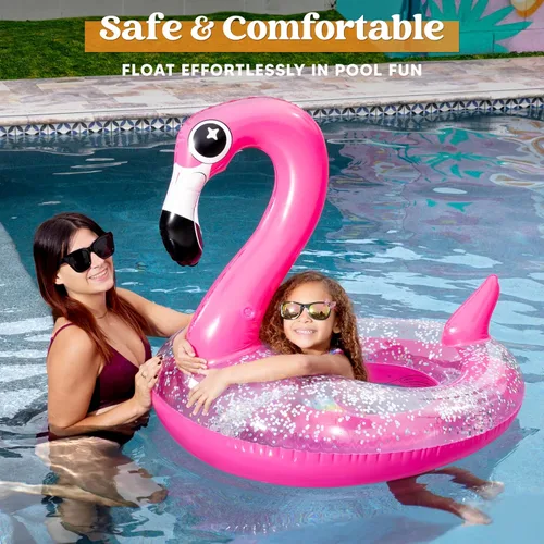 Miniatura 2 de JOYIN Flotadores inflables de flamenco para piscina, tubo de natación con purpurina para adultos y niños, divertida balsa flotante para playa, lago