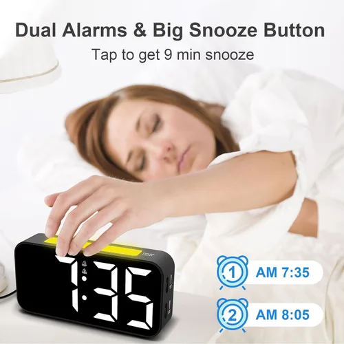 Miniatura 4 de Topski Reloj despertador ruidoso para dormitorios que duermen pesados, reloj digital con luz nocturna, pantalla grande, alarma doble, repetición