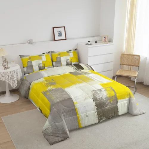 Miniatura 2 de Erosebridal Juego de edredón abstracto amarillo, tamaño King, juego de ropa de cama gris acuarela gris, teñido anudado, degradado, grunge, Ombre 29