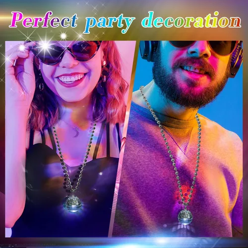 Miniatura 3 de Henoyso 6 collares de bola de discoteca LED, collares iluminados, accesorios de decoración de fiesta de los años 70, accesorios de fiesta