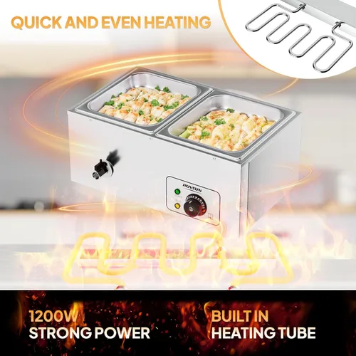 Miniatura 2 de ROVSUN Calentador eléctrico comercial de 21 cuartos de galón, encimera de mesa de vapor de 2 bandejas, 10.6 cuartos de galón de acero inoxidable