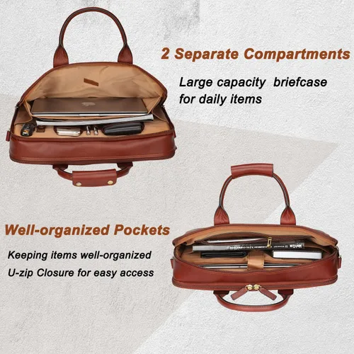 Miniatura 7 de Banuce Full Grains - Maletín de cuero italiano para hombre, funda para laptop de 14 pulgadas, bolsa de mensajero para negocios