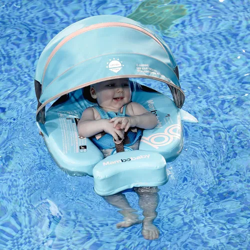 Miniatura 5 de Flotador Mambobaby no inflable con toldo, flotador de natación con protección UV para bebé con hebilla de seguridad, entrenador de natación de cola