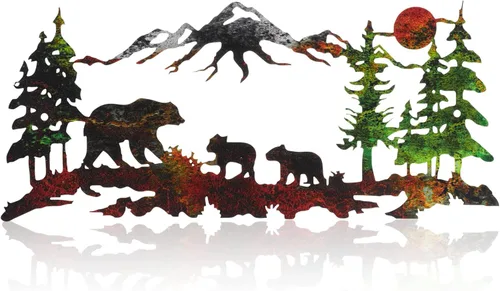 Therwen Arte de pared de oso de metal, decoración de cabaña de oso de montaña de bronce bosque, decoración rústica de caza de animales para