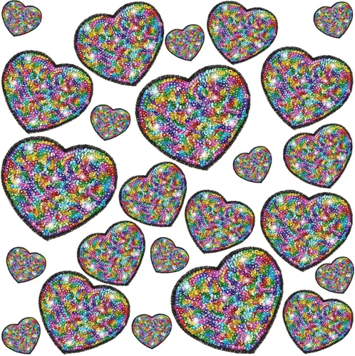 Miniatura 12 de Daifunli 24 parches para planchar con corazón de lentejuelas en 4 tamaños, parches decorativos bordados brillantes para ropa, bolsas, chaquetas