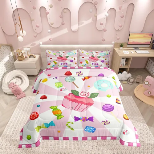 Miniatura 15 de Castle Fairy Rose Lipstick Bedding Set Elegant Quilted Comforter Set Twin Size,Women Cosmetic Duvet Insert with 1 Pillow Sham for Kids Boys Girls