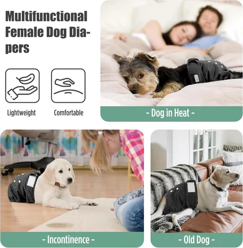 Miniatura 6 de wegreeco - Pañales lavables para perras, pañales reutilizables altamente absorbentes para perras en celo, paquete de 3, color negro, talla L