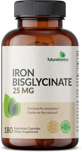 Futurebiotics Bisglicinato de hierro 25 mg suave para el estómago, apoya la energía y la producción saludable de glóbulos rojos - Fórmula no