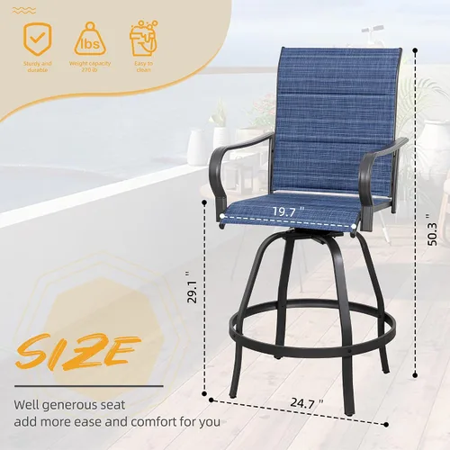 Miniatura 2 de Shintenchi Taburetes de bar giratorios de 2 piezas para patio, sillas de bar acolchadas para todo tipo de clima, sillas de bistró de tela