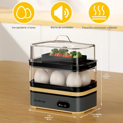 Miniatura 7 de Evoloop Olla rápida de huevos eléctrica con capacidad para 12 huevos, para huevos suaves, medianos, duros, escalfados, fabricante de tortilla, Gris