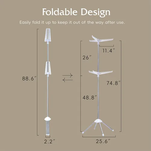 Miniatura 7 de Beaudaily Tendedero de secado de ropa, plegable de 74.8 pulgadas, estante de secado de ropa interior de 2 niveles con brazos giratorios, acero