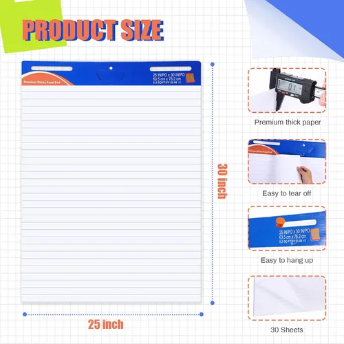 Miniatura 2 de ReliThick 12 almohadillas adhesivas de caballete, 25 x 30 pulgadas, blanco, forrado, 30 hojas/bloc, papel de tabla de anclaje para profesores, tabla