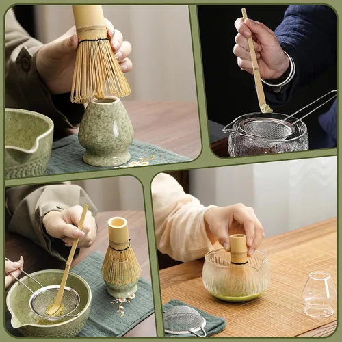 Miniatura 7 de Juego de 6 batidores de matcha, kit de herramientas de fabricación de matcha ceremonial japonés para batidor de bambú, cuchara de matcha, cuchara