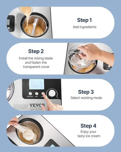 Miniatura 5 de VEVOR Fabricante de helados automática con compresor integrado, 2 cuartos de galón, máquina de yogur de frutas sin precongelación