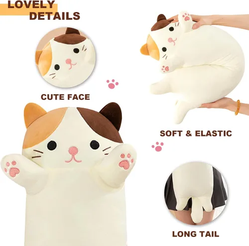 Miniatura 3 de PEACH CAT Almohada de felpa de gato de 19.6 pulgadas de largo, lindos animales de peluche de gatito, juguetes de peluche suaves, regalos para niños