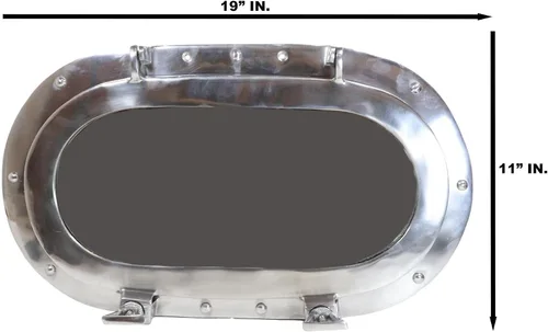Miniatura 2 de Ebros Gift Espejo de pared plegable de aluminio pulido náutico marino ovalado ojo de buey plegable decoración de 19 pulgadas de alto océano marinero