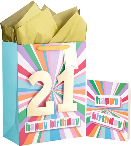 Miniatura 12 de WRAPAHOLIC Bolsa de regalo de cumpleaños grande de 13 pulgadas con tarjeta y papel de seda - 13 cumpleaños