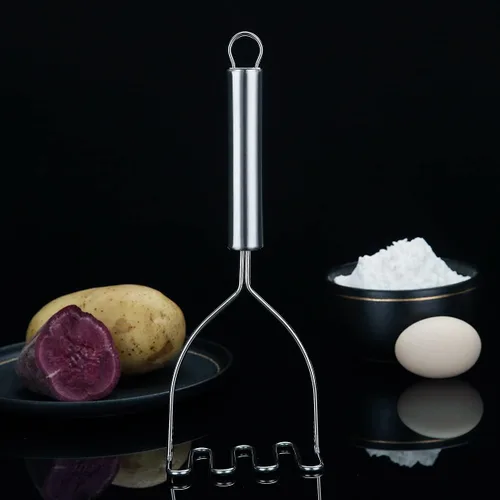 Miniatura 2 de Triturador de patatas, acero inoxidable resistente de metal con pulido de espejo, utensilio de triturador de alimentos, machacador de mano, puré