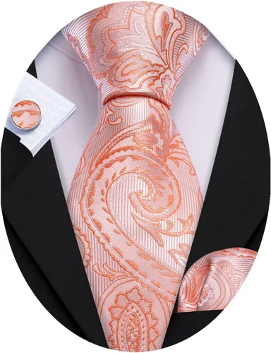 Miniatura 92 de Barry.Wang - Juego de corbata de seda para hombre, diseño de cachemira, pañuelo y gemelos de bolsillo