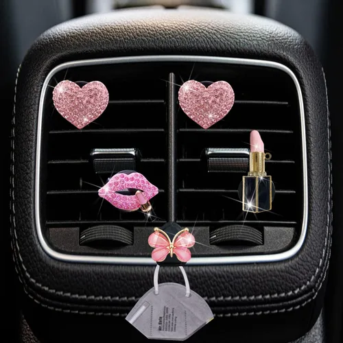 Miniatura 2 de Bling Heart 4 Piezas Clips de Ventilación de Labios Rosados + Gancho para Máscara de Mariposa