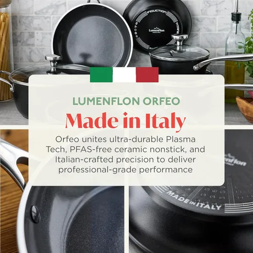 Miniatura 7 de Orfeo - Sartén antiadherente de 8 pulgadas, fabricada en Italia, utensilio de cocina de cerámica con infusión de diamante sin PFAS, lista