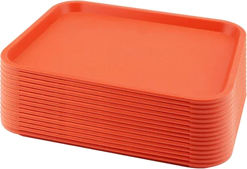 Miniatura 20 de Paquete de 5 bandejas azules de comida rápida de 13.8 x 10.6 pulgadas, bandejas rectangulares grandes para servir restaurante, bandejas de plástico