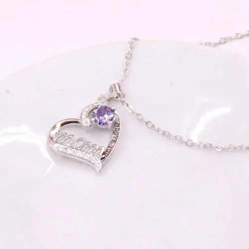 Miniatura 3 de UEUC - Collar en forma de corazón con la leyenda I Love You Mom te amo mamá de plata de ley 925 con diamantes de imitación para mamá El mejor regalo