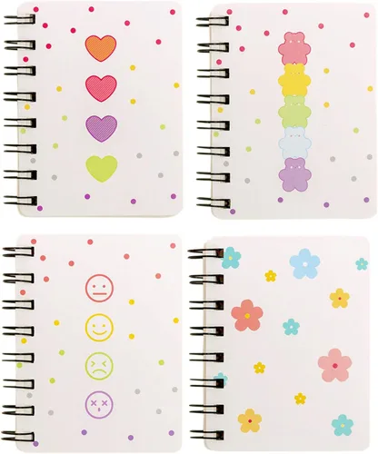 Yansanido Cuaderno Pequeño en Espiral, 4 Piezas de 3.14 x 4.13 pulgadas, 4 estilos de diseño de tapa dura gruesa, páginas en blanco, 80 hojas, 160